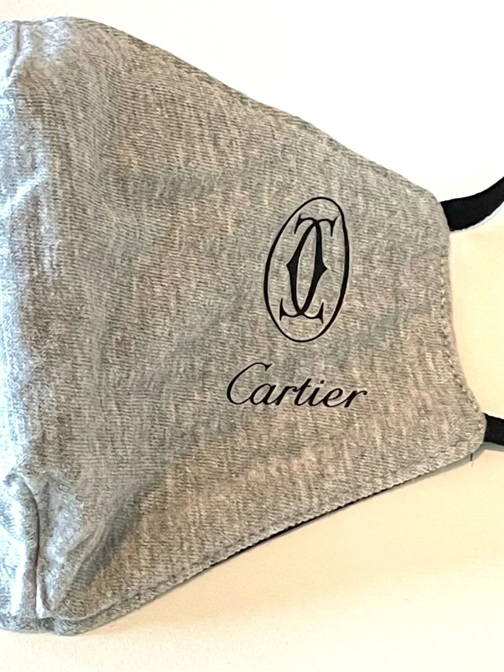 Authentic Cartier Reversible Black/ Heather Gray Print Logo Cotton Face Mask NEW